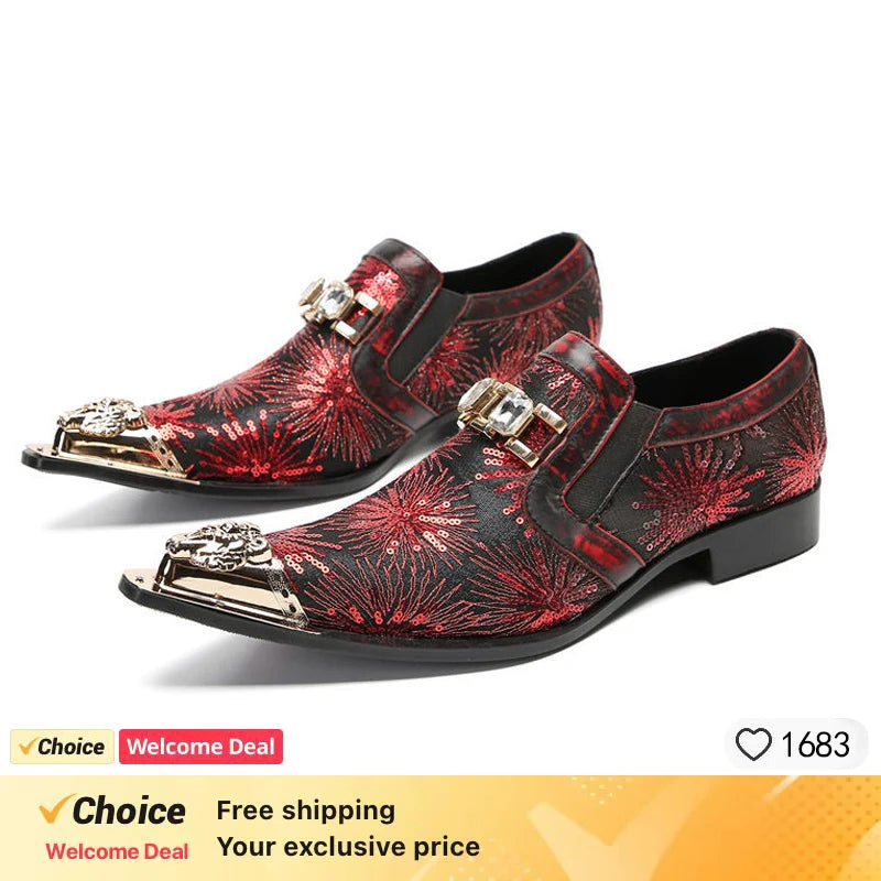 Shallow Slip On Men Metal Pointed Iron Toe Chelseas 2025 New Men's Genuine Leather Loafers Fashion Men's Shoes