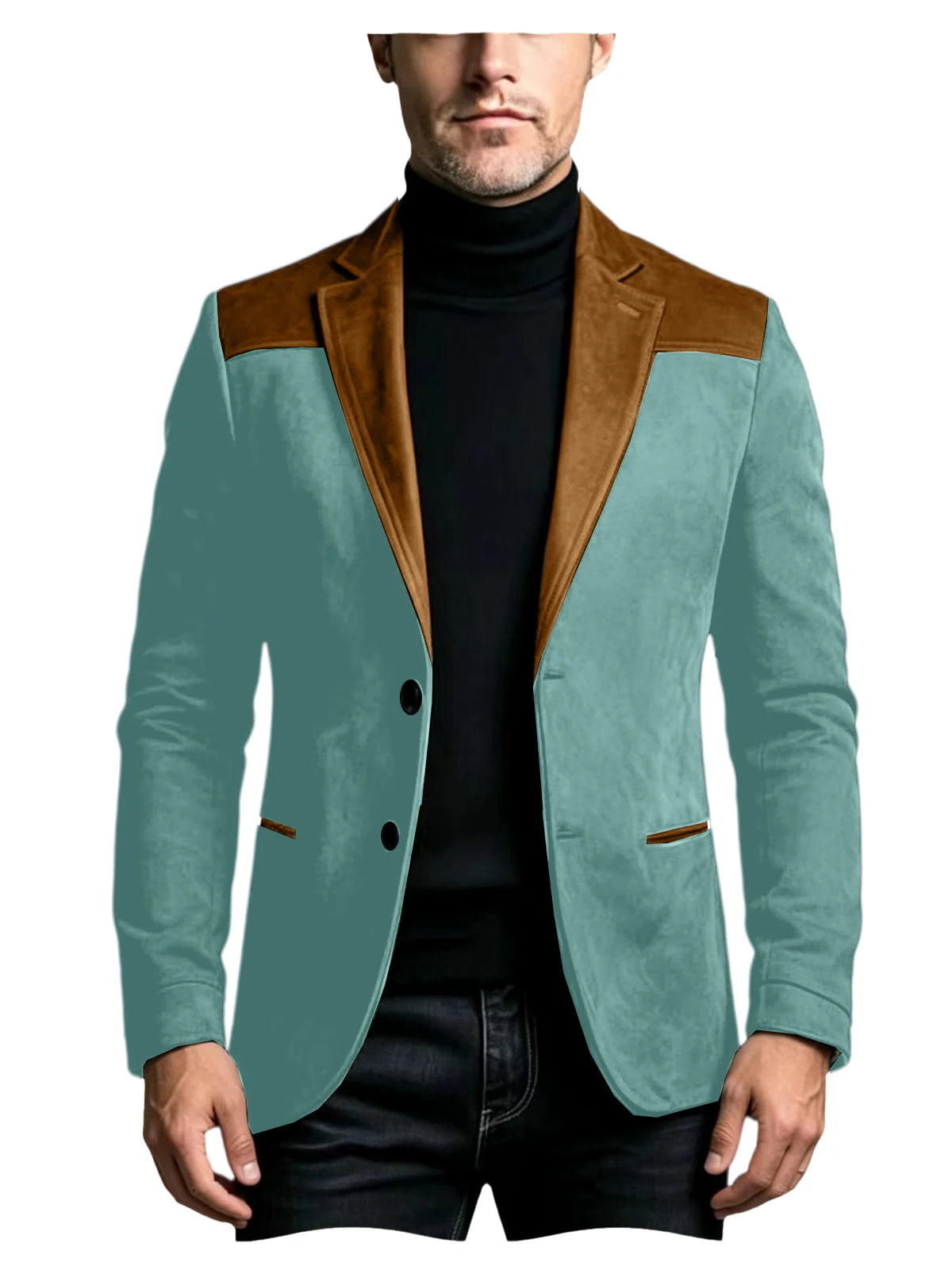 Men Suede Patchwork Lapel Blazer Slim Fit Color Block Suit Jacket Business Streetwear Outerwear For Party Daily Evening Outfits