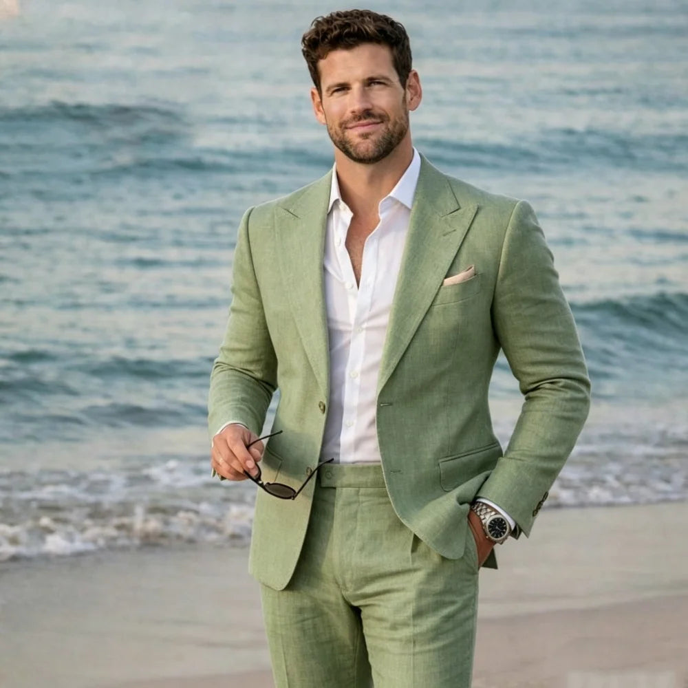 Linen Summer Suit Separates for Men 2 Pieces Wedding Groom Tuxedo Custom Blazer with Pants for Beach Destination Party 2026
