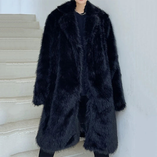 PFHQ Men's Autumn Winter Solid Color Long Sleeve Imitation Fur Coat Korea Fashion Casual Male Trench Warm Loose 21Z7617