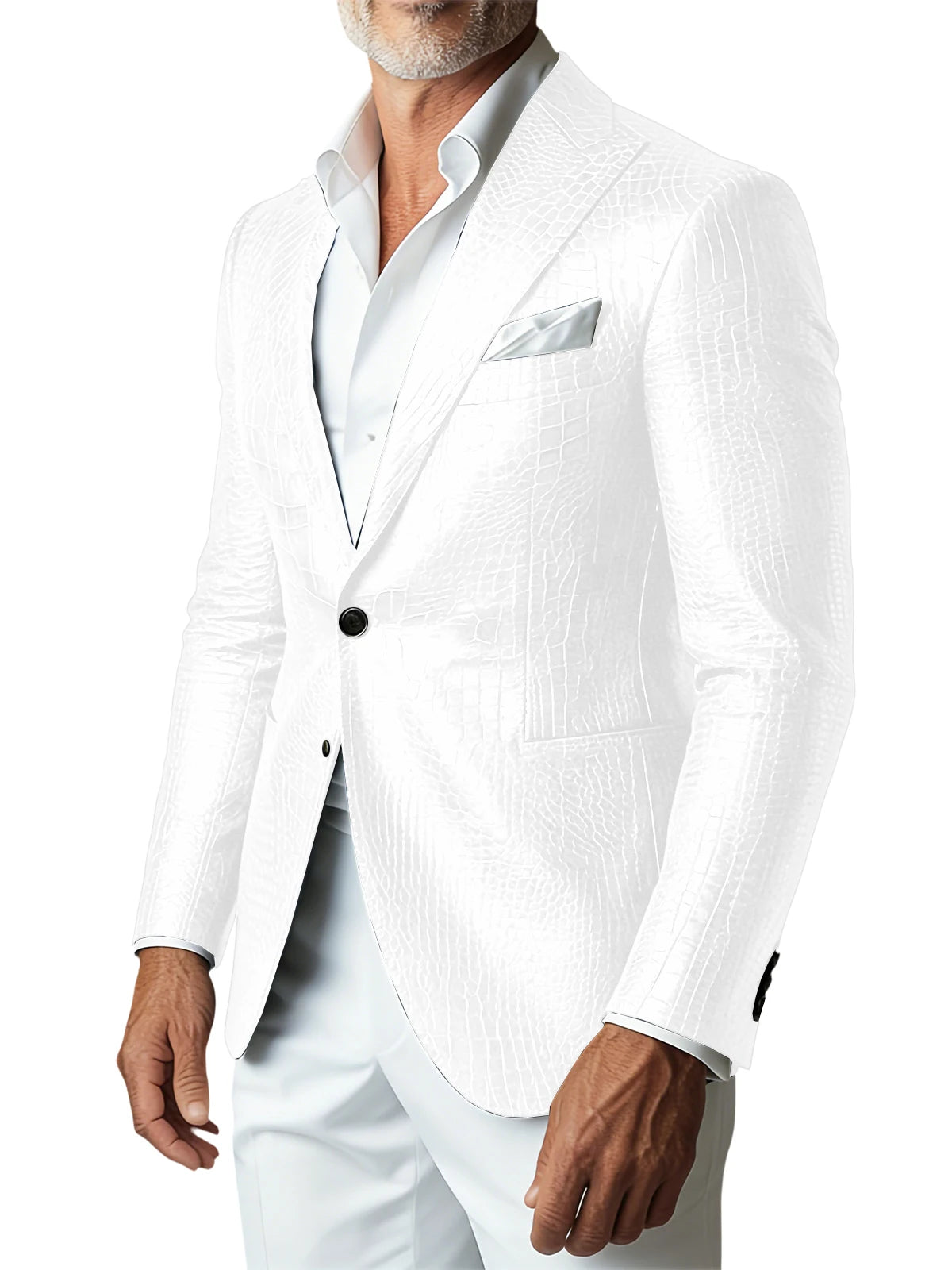 Men Elegant Brown Crocodile PU Leather Blazer Shawl Lapel Long Sleeve Pocket With Belt Business Casual Male Fashion Suit Jacket