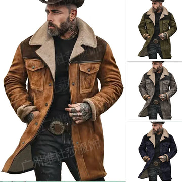 Autumn and Winter Mens Coat Suede Color Matching Jacket Multi-pocket Zipper Coat for Men