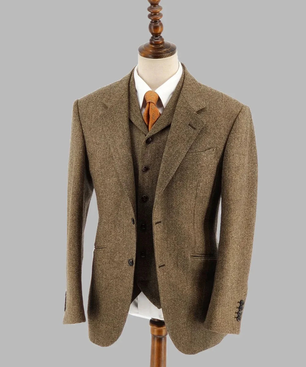 Woolen Men Suits Slim Fit Wedding Groom Wear Tuxedo 3 Pieces Notched Lapel Business Suit Jacket with Pants Vest Custom Made