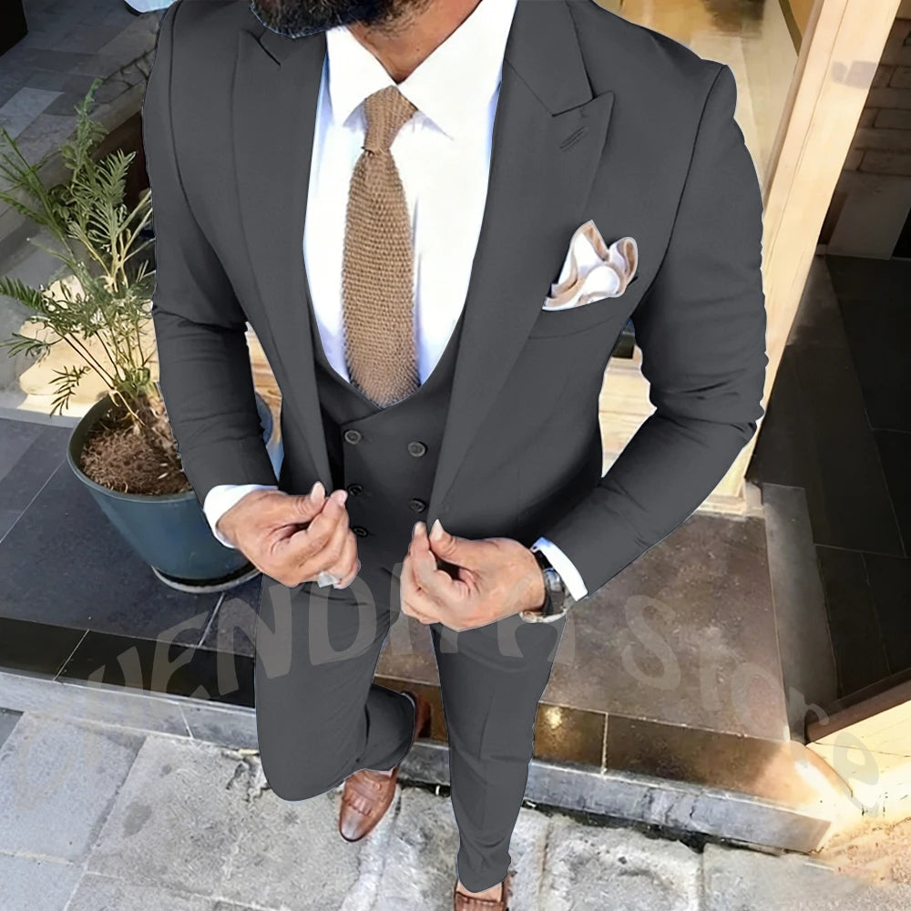Slim Fit Men's Suits Set 3 Piece Single Breasted Peak Lapel Suit Daily Home Office High Street Fashion Casual Blazer Pants Vest