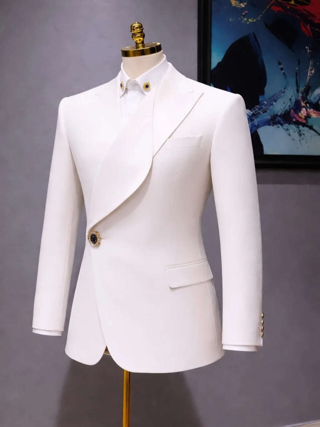 Peak Lapel White Men's Suit Single Breasted Business One Pcs Casual Men Suits Blazer Tuxedo Wedding Prom Coat Customized