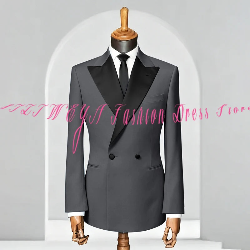 Double Breasted Men Slim Fit Suit 2 Pieces Jacket Pants Formal Occasion Tuxedo Business Casual Chic Outfits