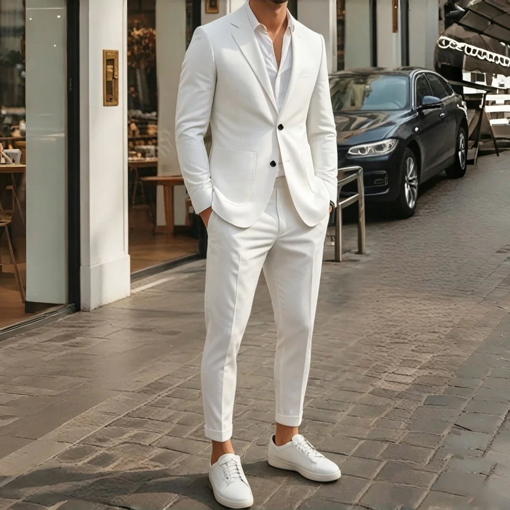 Sky Blue Summer Men Suits with Short Pants 2 Pieces Beach Men Suits Casual Lightweight Blazer Shorts Set for Holiday Party
