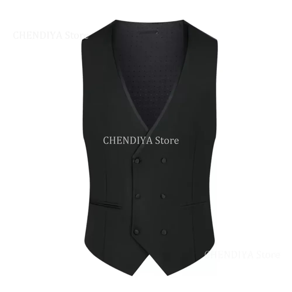 Chinese Style Men's Suits 3 Piece High-end Shawl Lapel Single Button Outfits (Jacket+Vest+Pants) Prom Party Groom Wedding Tuxedo