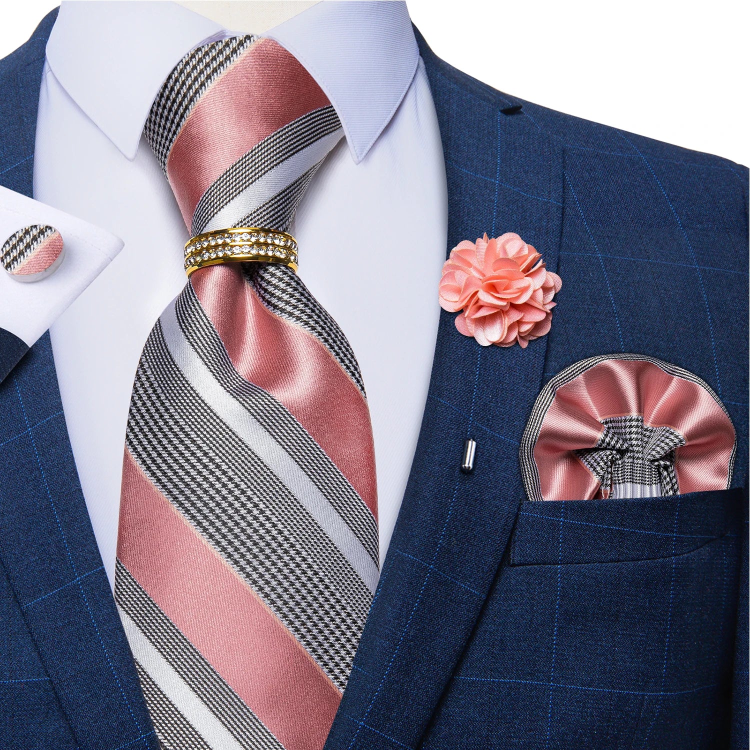 8cm Men Silk Tie White Solid Necktie Men's Formal Wedding Party Ties Cufflinks Hanky Flower Brooch Set Men Gift Corbatas DiBanGu