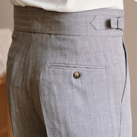 Pantaloni a strisce ad alta vita casual italiani uomini a strisce versatili pantaloni formali affari per uomo i pantaloni sociali italiani