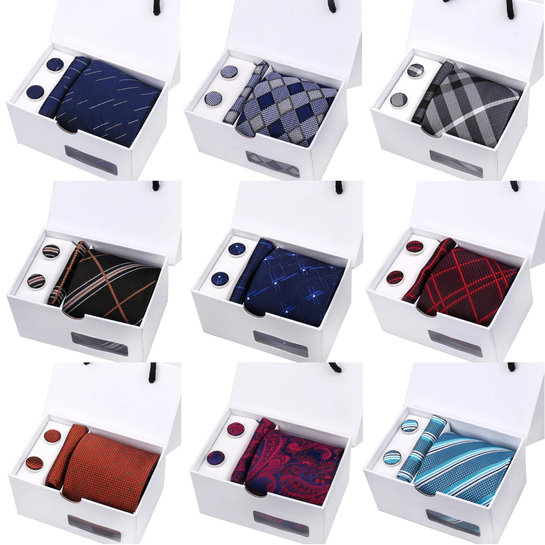 Mens Tie Wine Paisley Striped Wedding Ties For Men Hanky Cufflinks Silk Neck tie Set Party Business Fashion Suit Accessories