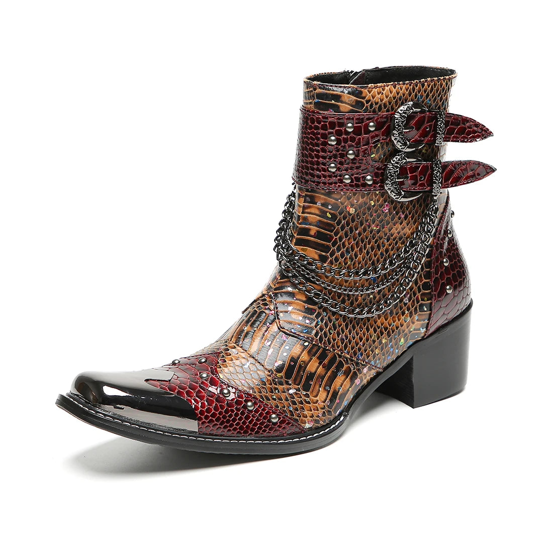 Men's Chelsea Boots Metal Square Head  Double Button  Splicing  Side Zipper  Lacing  Party  Roman Style Men's Shoes