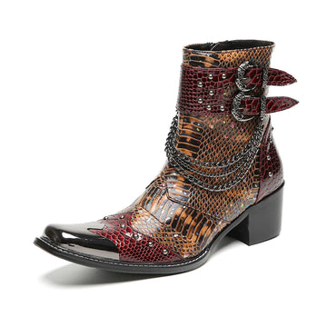 Men's Chelsea Boots Metal Square Head  Double Button  Splicing  Side Zipper  Lacing  Party  Roman Style Men's Shoes