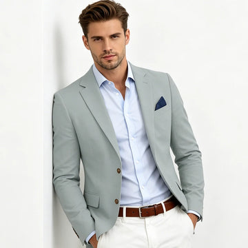 Men's Linen Blend Blazer Notched Lapel Two Button Breathable Suit Jacket For Business Casual Wedding Daily Wear