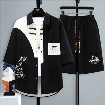 Summer fashion 2 Pieces Set Tracksuit Men's Two Piece Shirt Shorts Harajuku Streetwear Oversized Men Sets Short Sportswear Suits