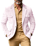 Men's Suede Safari Blazer Slim Fit Notch Lapel Multi-Pocket Hunting Jacket Autumn Winter Casual Business Sport Coat
