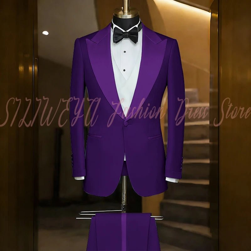 Elegant Black Men's Suit Single Breasted Peak Lapel Wedding Groom Tuxedo Dinner Party Dress Business Casual Male Clothing