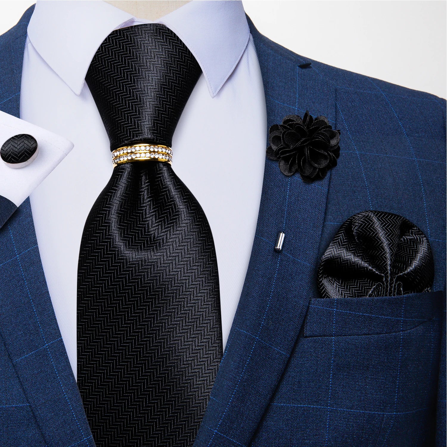 8cm Men Silk Tie White Solid Necktie Men's Formal Wedding Party Ties Cufflinks Hanky Flower Brooch Set Men Gift Corbatas DiBanGu