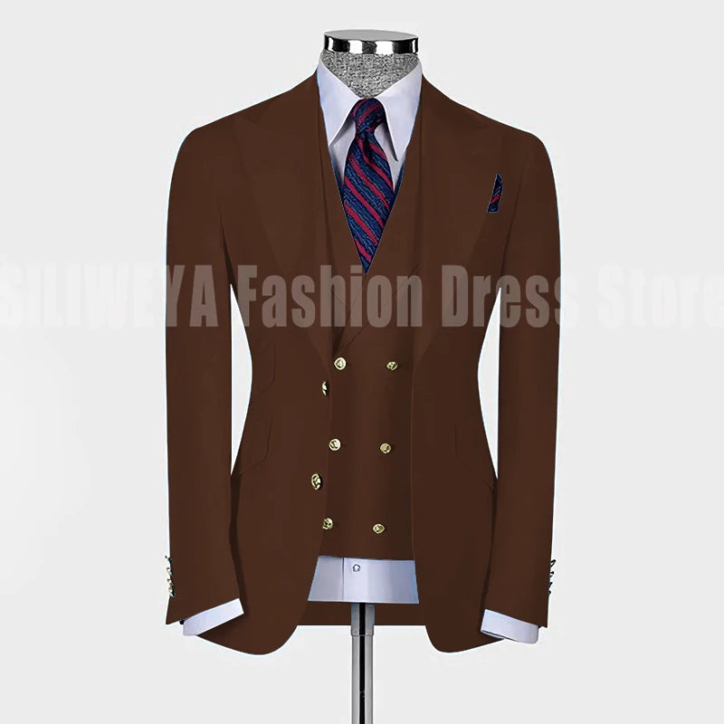 High Quality Men's Suit Slim Fit Solid Color Suit Formal Business Office Single Breasted Coat Pants Vest 3 Pieces Blazer Set