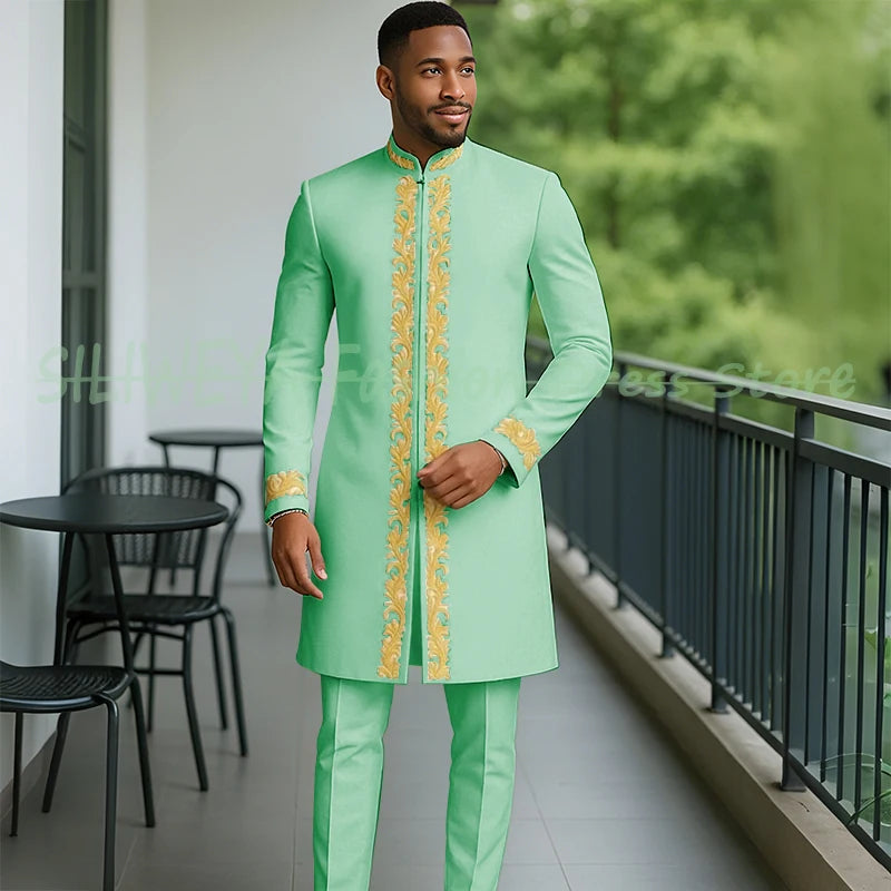 High Quality Men Retro Figure Slim Fit Tuxedo Prom Suit Fashion White Male Groom Wedding 2 Pieces Blazer Set