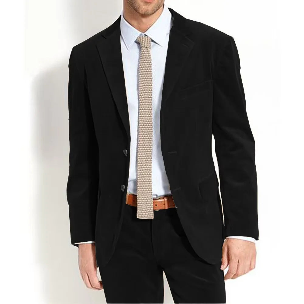 Men's Velvet Suit Vintage Solid Color Slim Fit Notched Lapel 2 Piece Jacket Pants Formal Set For Groom Wedding Business Casual