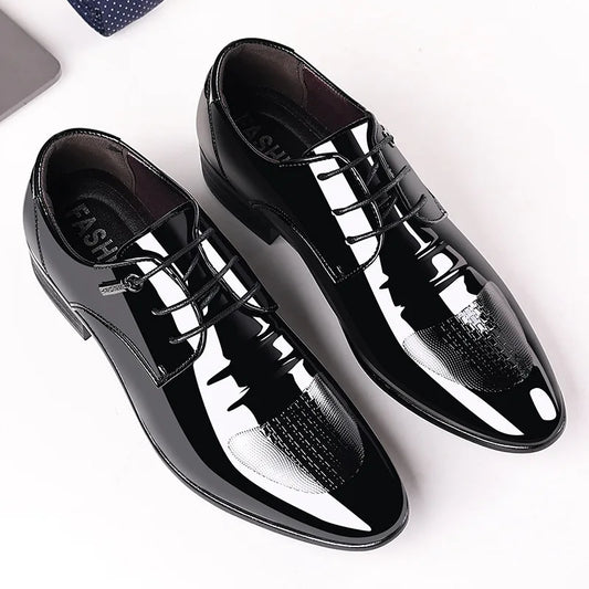 Luxury Business Oxford Leather Shoes Men Breathable Patent Leather Formal Shoes Plus Size Man Office Wedding Flats Male Black