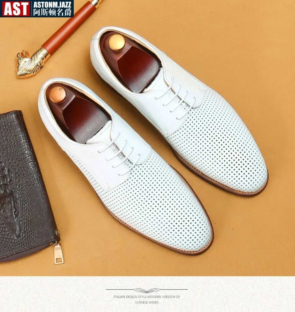 Formal Shoes for Men High Quality Genuine Leather Designer Social Lace Up Shoe Man Wedding Dress Oxford Shoes White Breathable