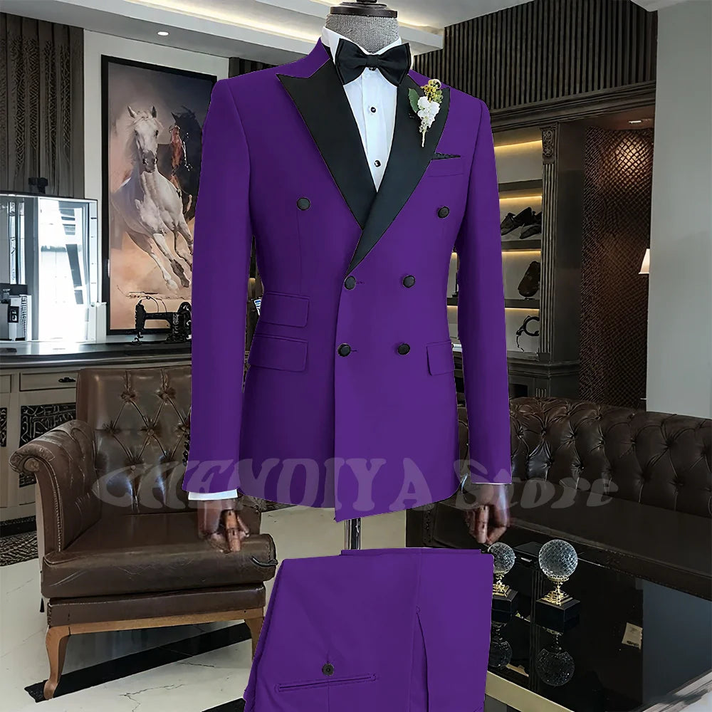 Elegant Men Suits Classic Double Breasted Peak Lapel Male Clothing 2 Piece Fashion Evening Party Business Prom Formal Set