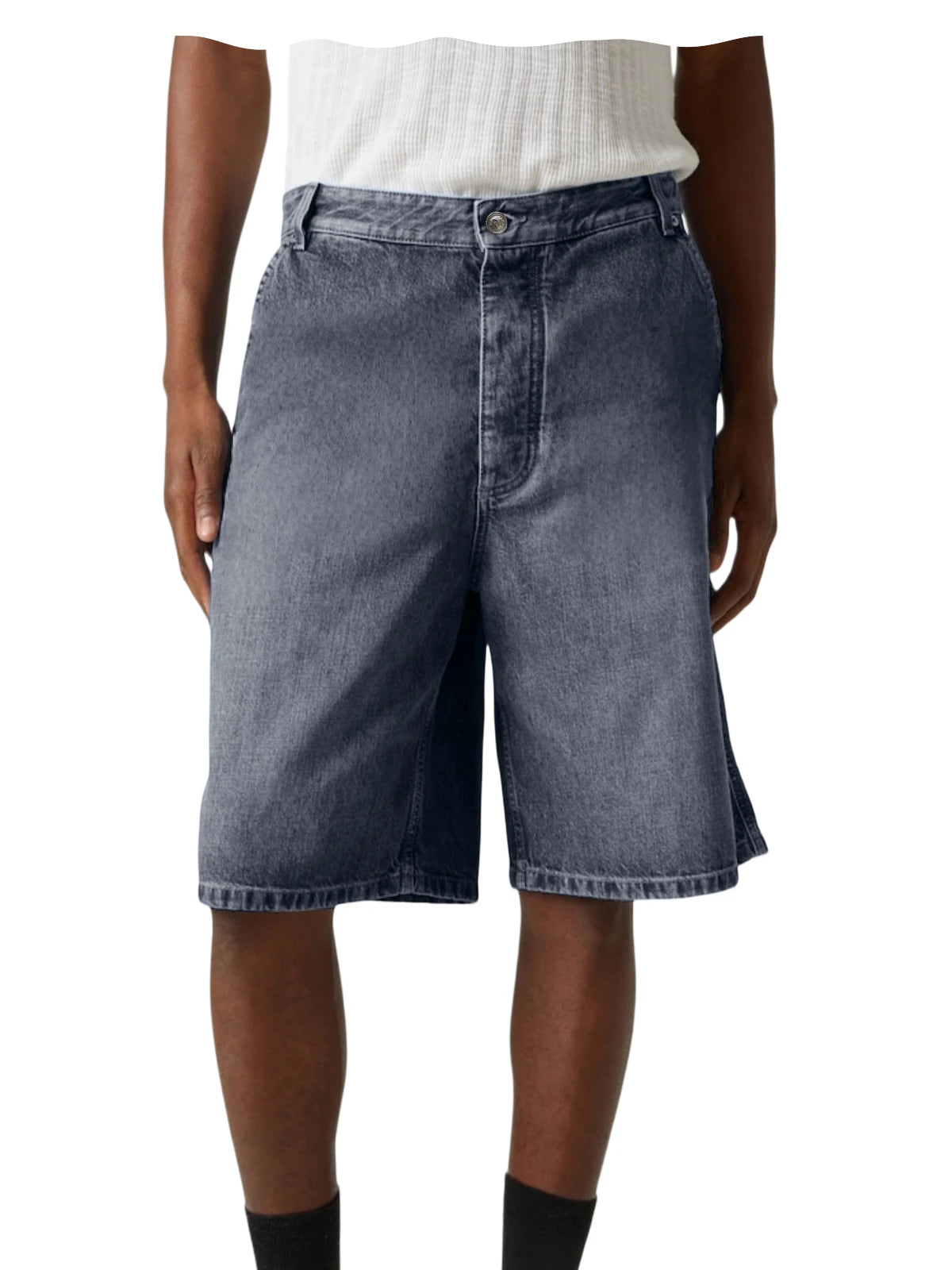 Men's Light Blue Denim Shorts Loose Fit Casual Straight Leg Jean Shorts Summer Breathable Cotton Denim Shorts for Daily Wear