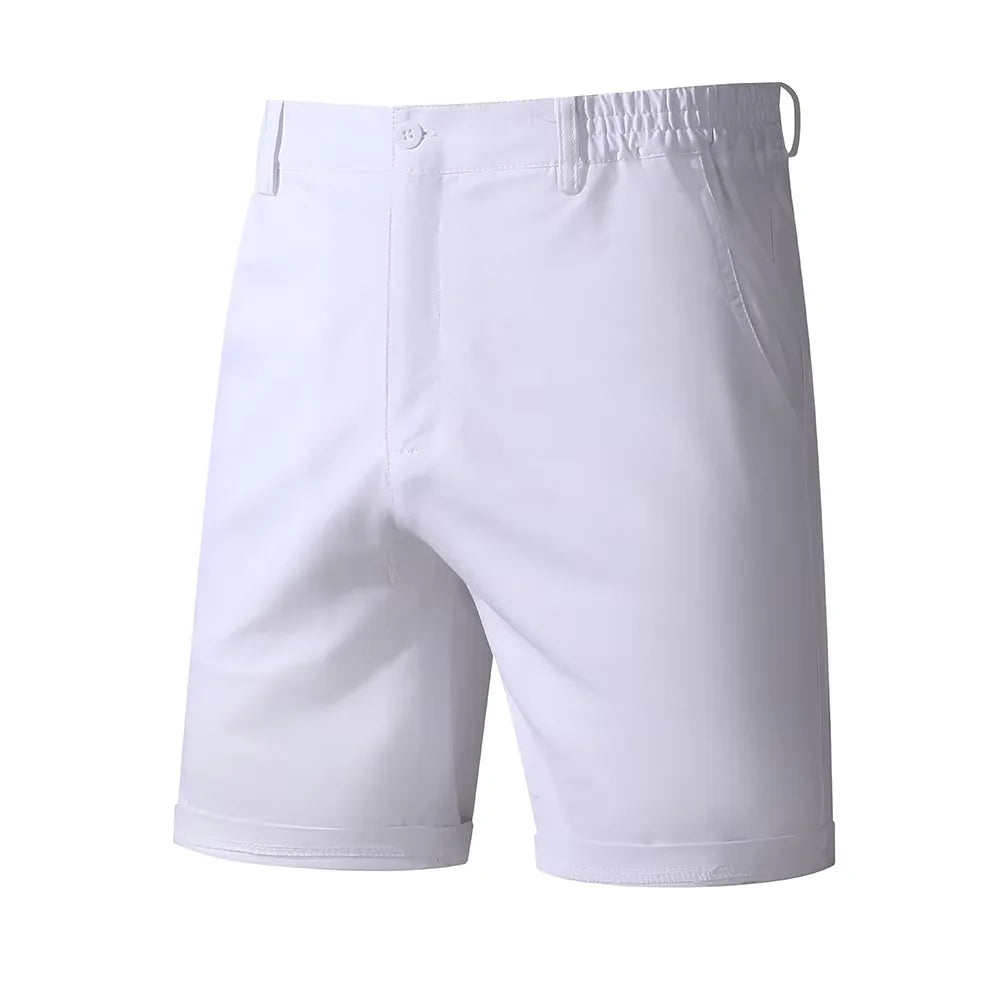 Men's Khaki Shorts Half Elastic Waist Breathable Lightweight Wrinkle Resistant Comfort Cotton Blend Casual Shorts For Beach