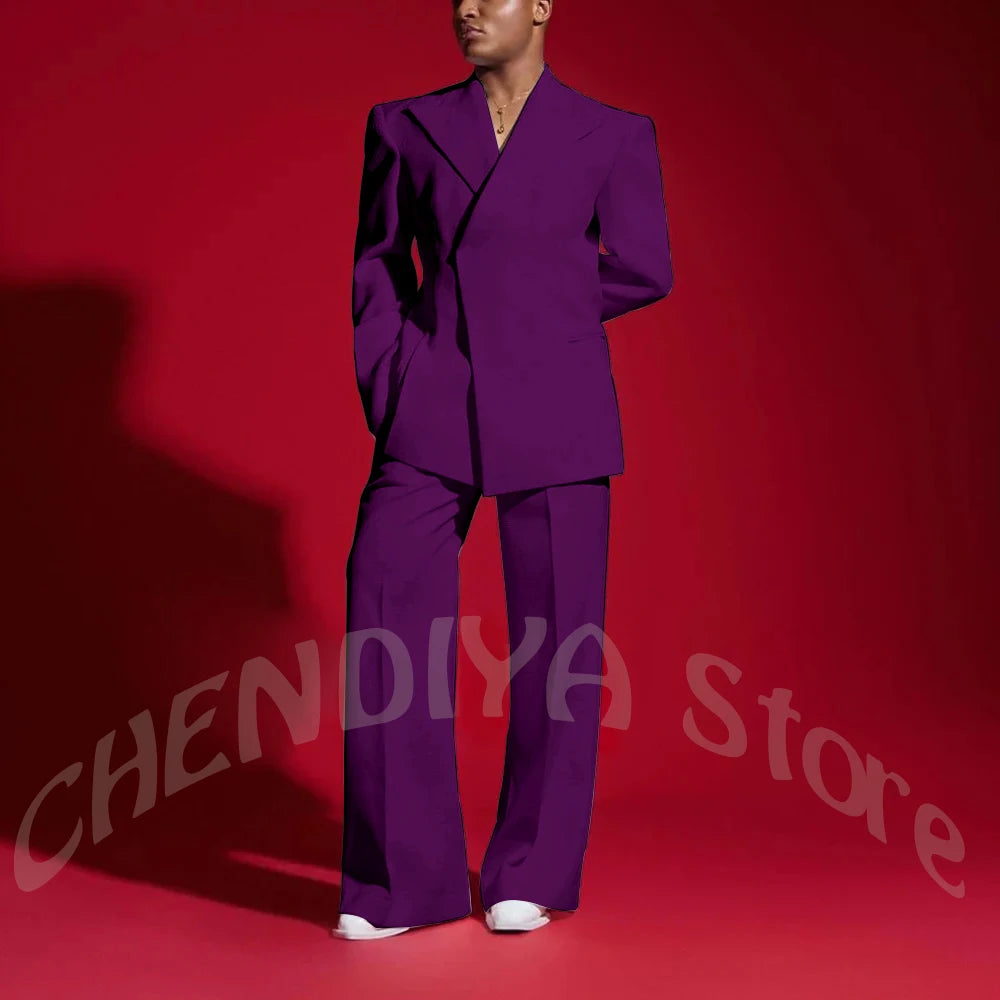 Elegant White Men Suit Peak Lapel Handsome Casual Male Clothing Two Pieces Jacket Pants Banquet Party Suits Set Straight