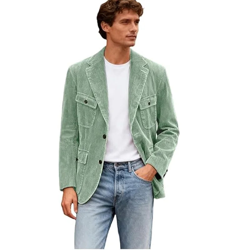 Vintage Men's Corduroy Casual Blazer Slim Fit Solid Color Black Brown Fashion Single Breasted Outerwear Customized Male's Jacket