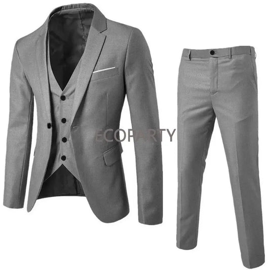 Fashion Summer Thin Formal Set Plus Size  For Men is Slim 3 Piece Suit  Wedding Party Suit Pants Mens Slim Fit Blazer Ecoparty