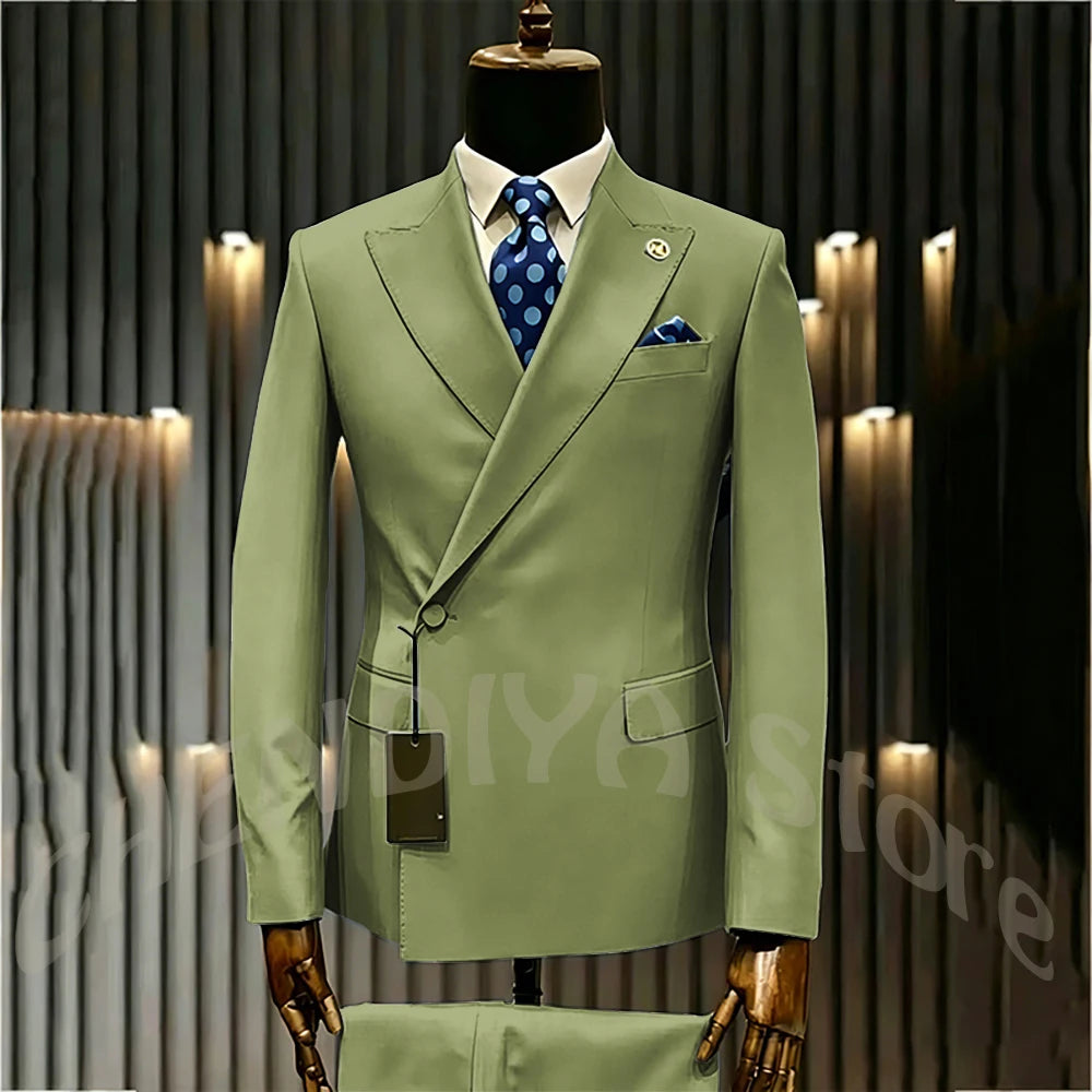 High Quality Formal Men's Suit Incline Single Button Peaked Lapel Slim Fit Business Casual Groom Wedding Set Prom Outfit