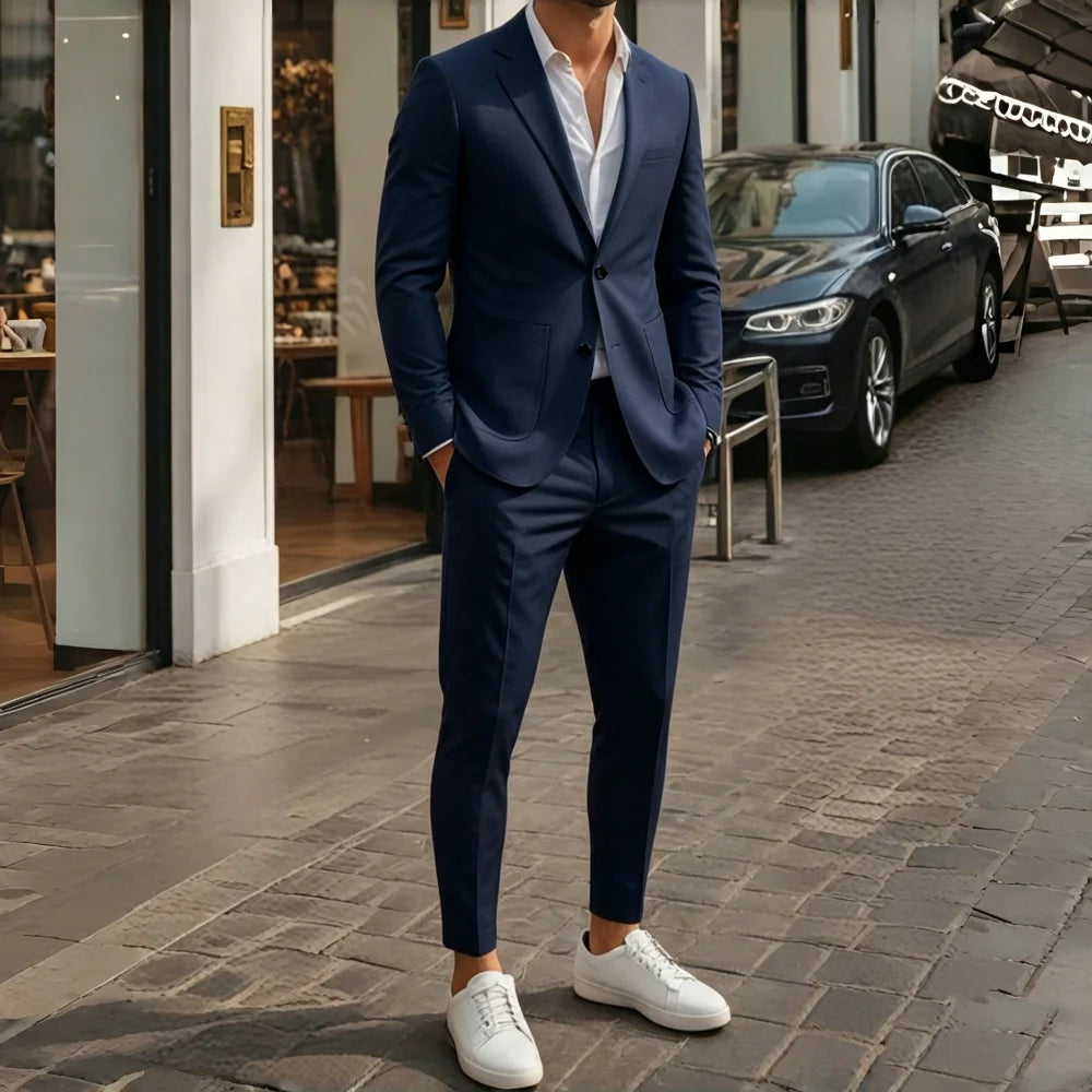 Sky Blue Summer Men Suits with Short Pants 2 Pieces Beach Men Suits Casual Lightweight Blazer Shorts Set for Holiday Party