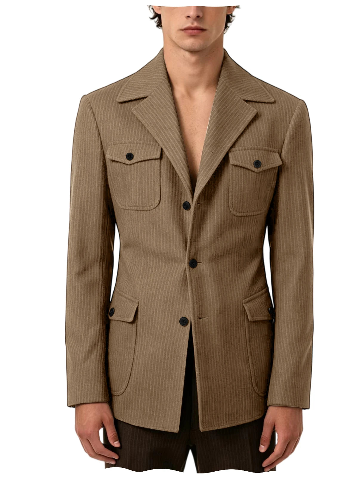 Men's Pinstripe Blazer Slim Fit Notched Lapel Lightweight Breathable Multi Pocket Comfortable Casual Sport Coat For Summer