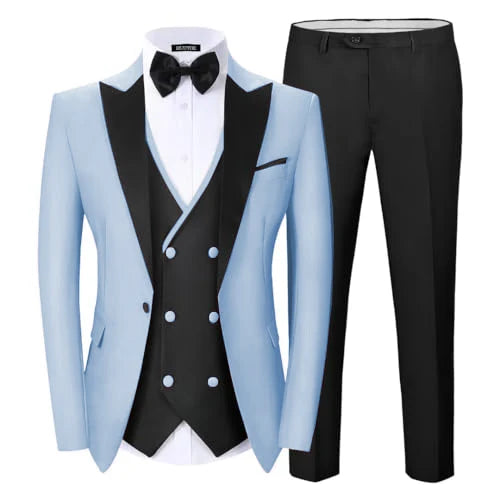 Stylish Formal Men's 3-Piece Suit Peak Lapel Blazer Vest Pants Set Slim Fit Wedding Business Tuxedo