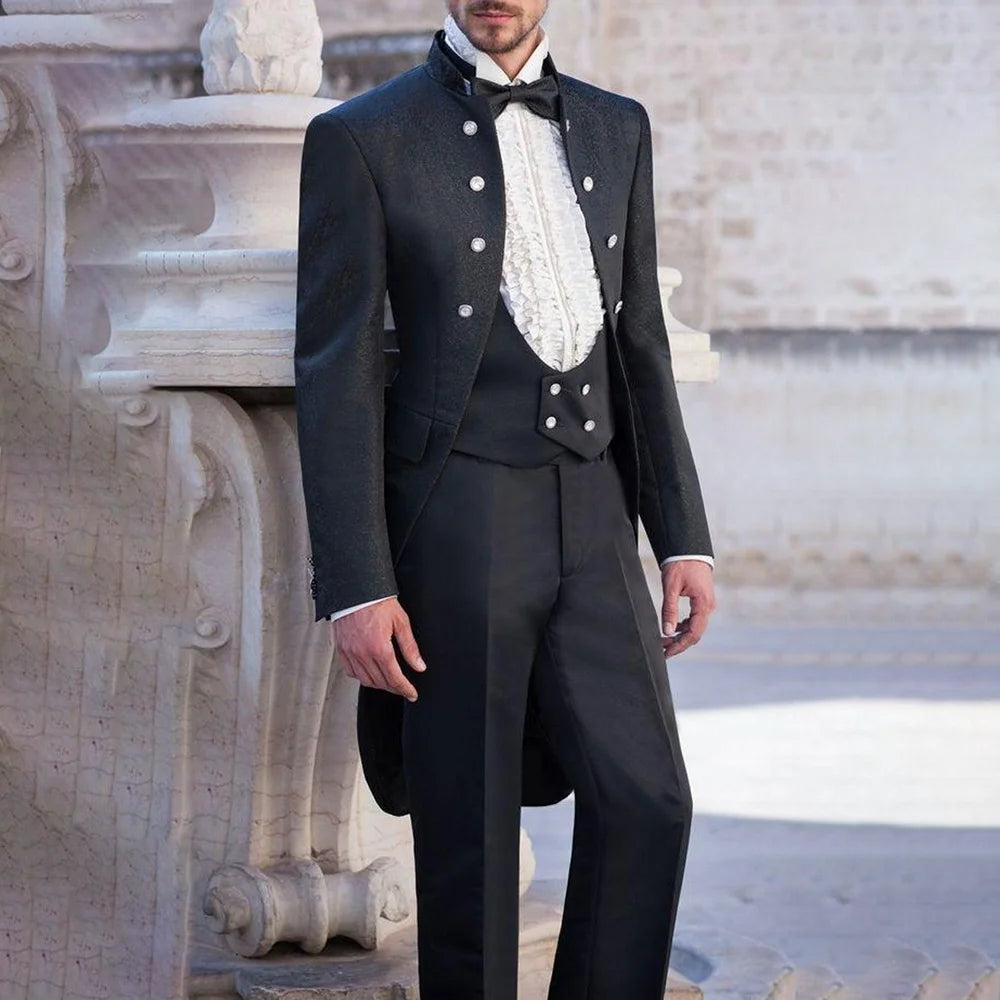 Handsome Black Suits For Men Fashion Double Breasted Tailor-Made 3 Piece Formal Evening Party Wedding Groom Jacket Vest Pants