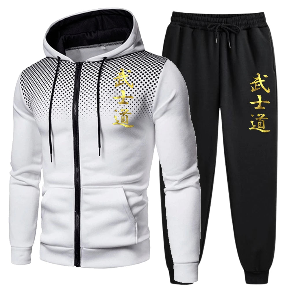 Bushido Printed Men's Zipper Jacket Outfits Fall&winter Casual Sporty Jogger Suit Male Outdoor Exercise Riding Hoodie Tracksuits