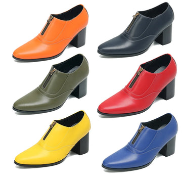 Spring New Men's Leather Dress Shoes Pointed Nightclub Party Ball Dress Ankle Boots Zipper Large High Heels Boots