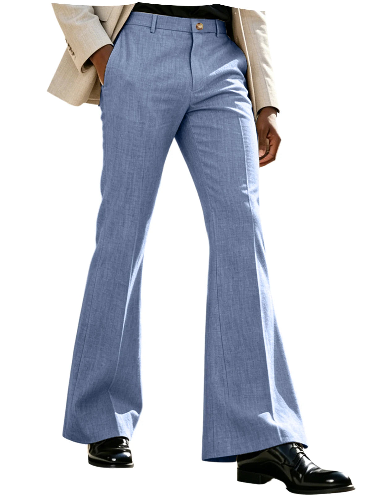 Men's Beige Linen Flare Pants High Waist Bell Bottom Lightweight Wrinkle Resistant Slim Fit Trousers For Summer Business Casual