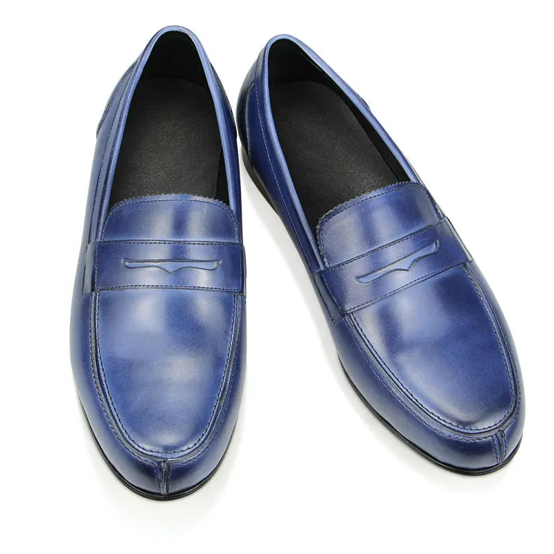 Comfortable Men Leather Shoes Daily Footwear Design Loafers Office Home Shoe For Males Pure Leather  Handmade Elegant Black Blue