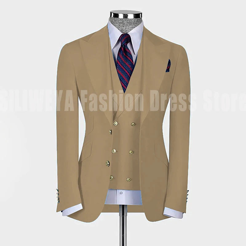 High Quality Men's Suit Slim Fit Solid Color Suit Formal Business Office Single Breasted Coat Pants Vest 3 Pieces Blazer Set