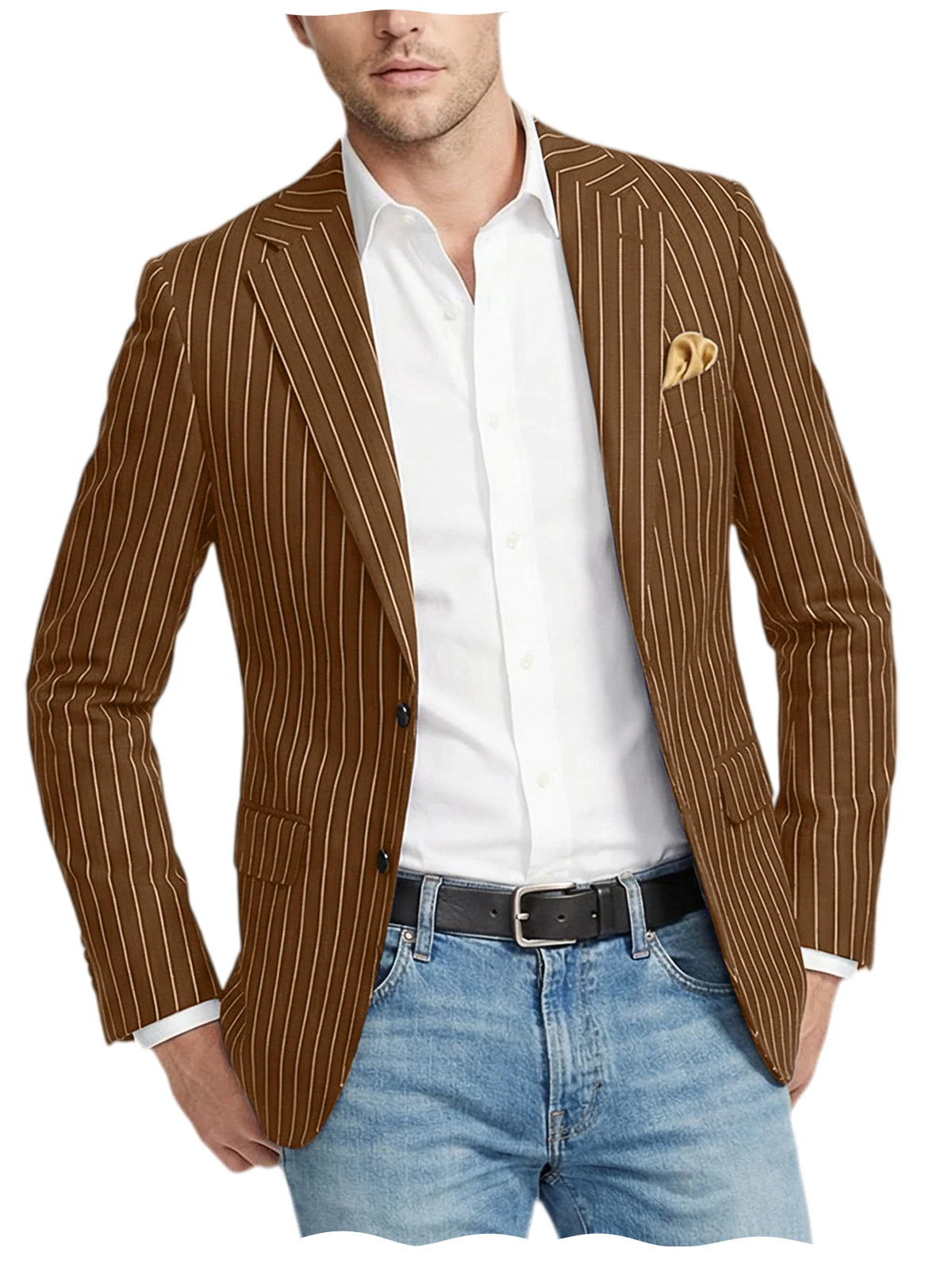 Men's Pinstripe Blazer Jacket Casual Slim Fit  Business Striped Blazer with Pocket Lightweight for Party Wedding Streetwear
