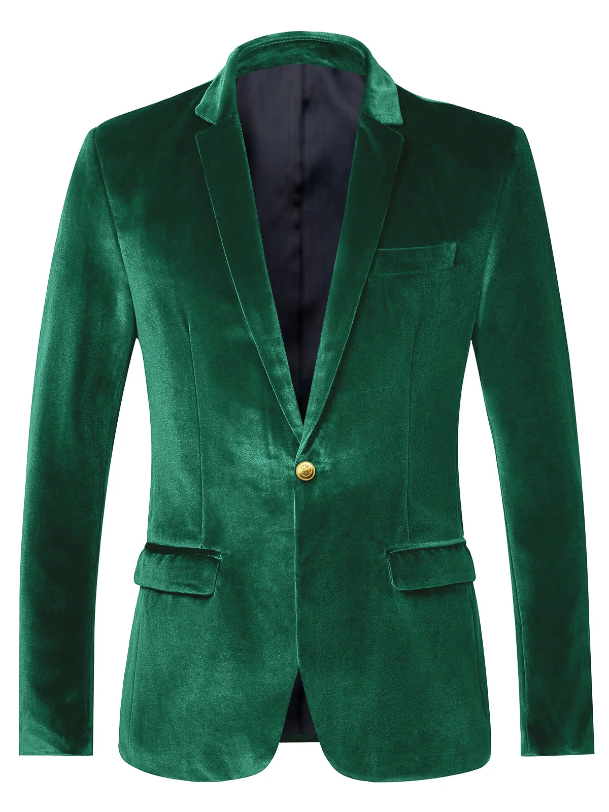 Men's Velvet Blazer Notch Lapel Slim Fit Suit Jacket With Gold One Button Suit Coat For Wedding Party Prom