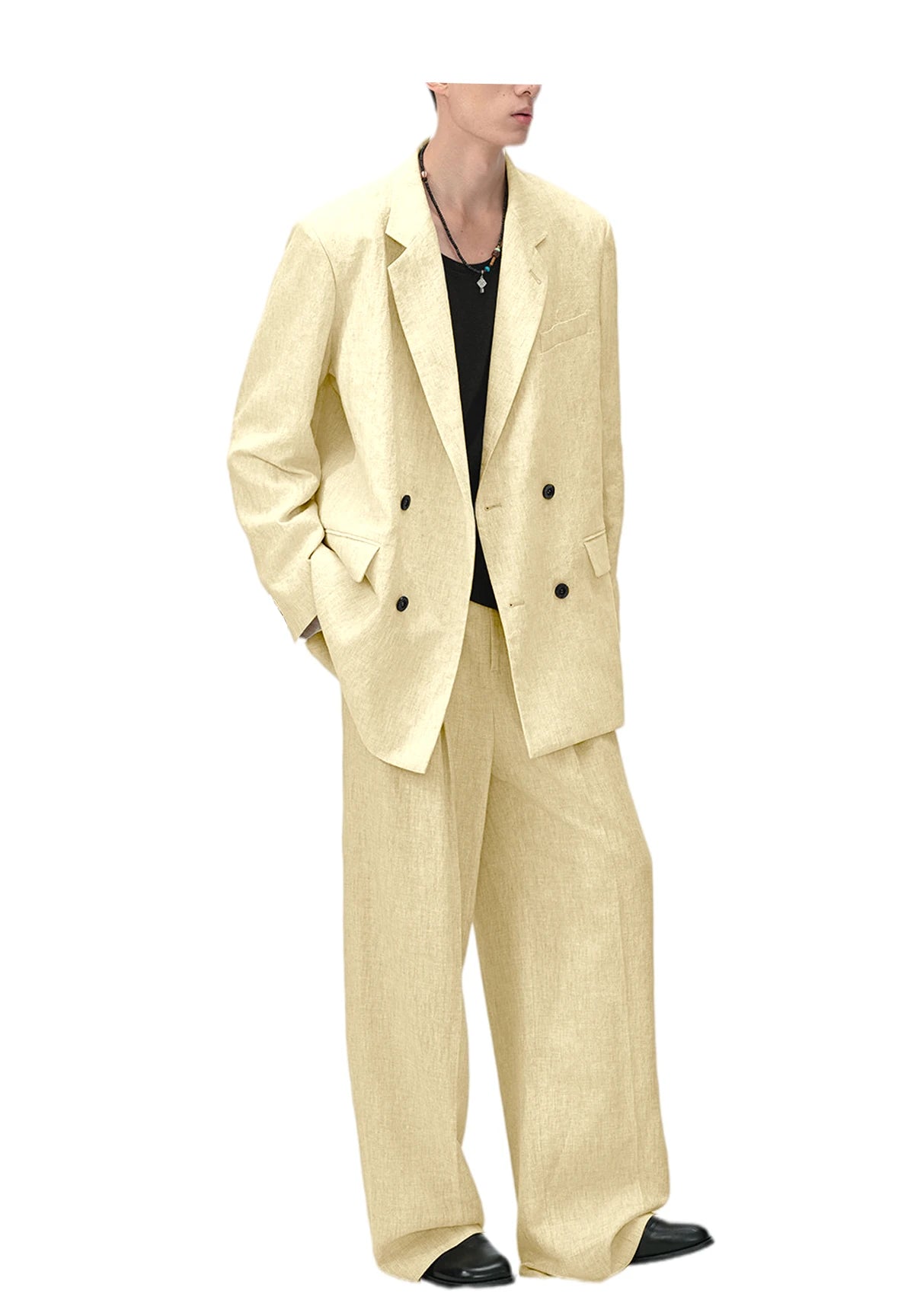 Men's Linen Suit 2-Piece Double Breasted Slim Fit Blazer Straight Leg Pants For Summer Casual Business Wedding Streetwear