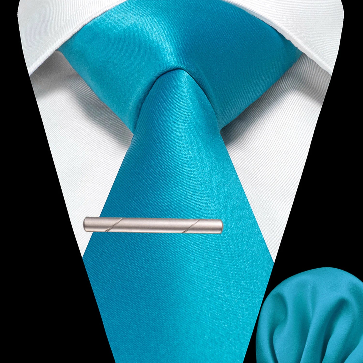JEMYGINS Solid polyester Men Tie Handkerchief tie clip Set Blue Pink Mint Green Necktie for Wedding Party Business Accessories