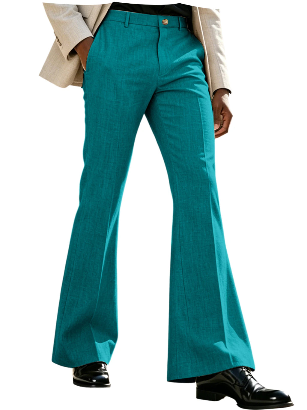Men's Beige Linen Flare Pants High Waist Bell Bottom Lightweight Wrinkle Resistant Slim Fit Trousers For Summer Business Casual