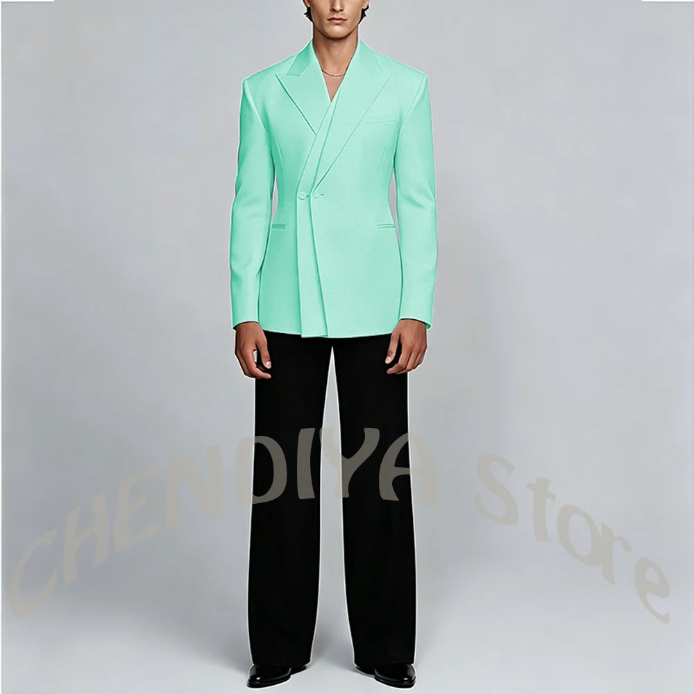 White And Black Unique Suits For Men Groom Wedding Handsome Peaked Lapel Double Button Prom Party Formal Elegant Male Set