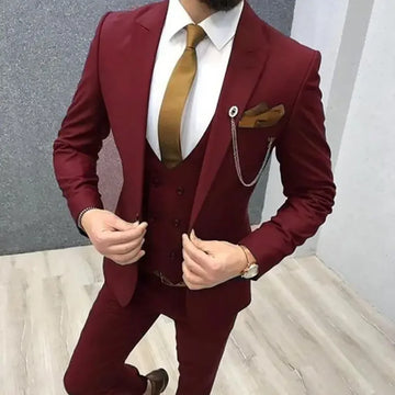New Classic Wedding Suits for Men Chic Peaked Lapel Custom Made Groom Tuxedo Slim Fit Male Formal Suit (Jacket + Pants + Vest)